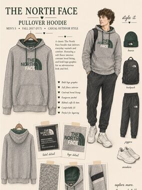 The North Face Hoodie Men’s S Gray Green Logo Pullover Fleece Fall 2017
